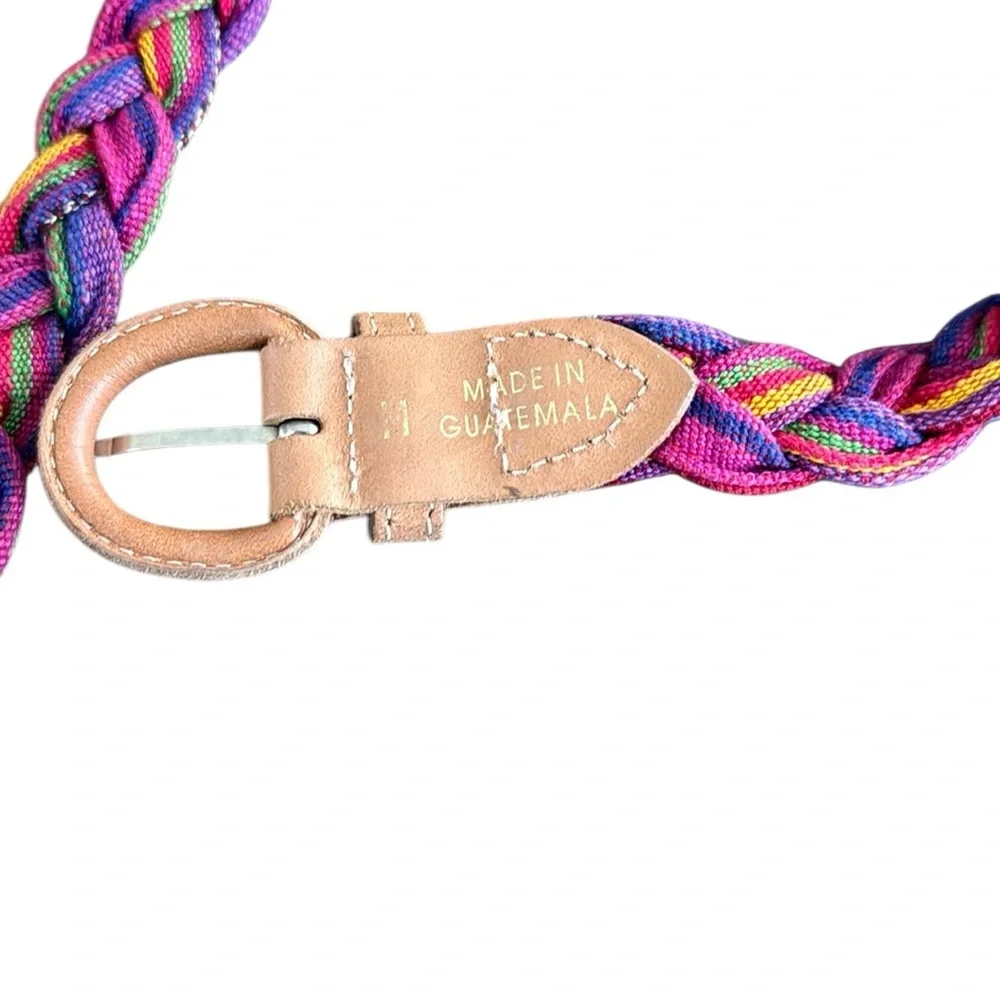 Artisan Guatemalan Textile Belt - Braided Design with Leather Trim Size M